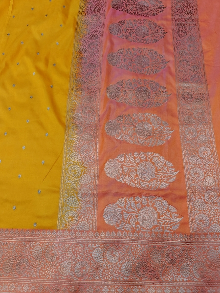 Yellow Pure Katan Silk Handloom Banarasi Saree