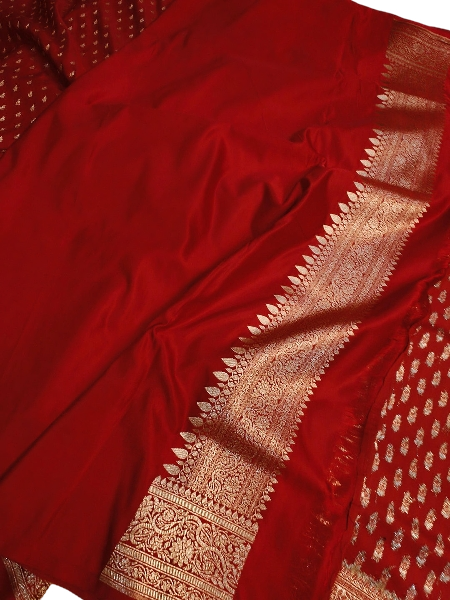 Bridal Red Banarasi Handloom Satin Silk Saree