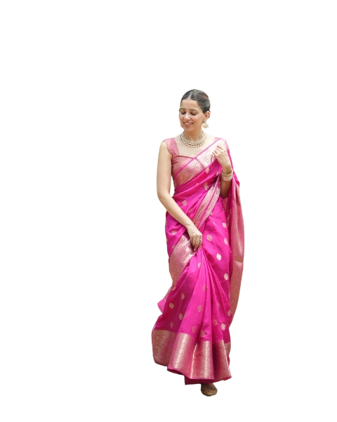 Rani Pink Pure Banarasi Saree
