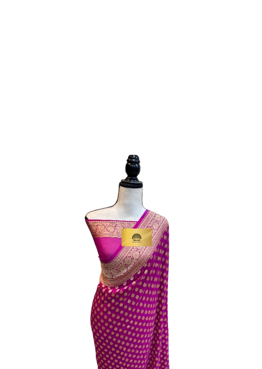 Pink Georgette Banarasi Saree - Gold zari