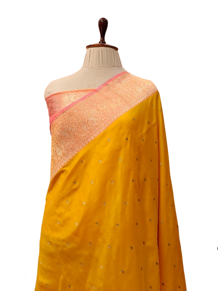 Yellow Pure Katan Silk Handloom Banarasi Saree